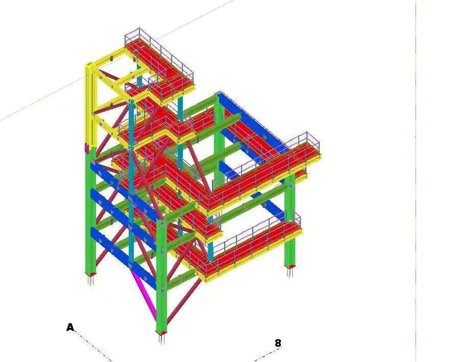 Model tiga dimensi platform peralatan dan rangka penyangga pipa
