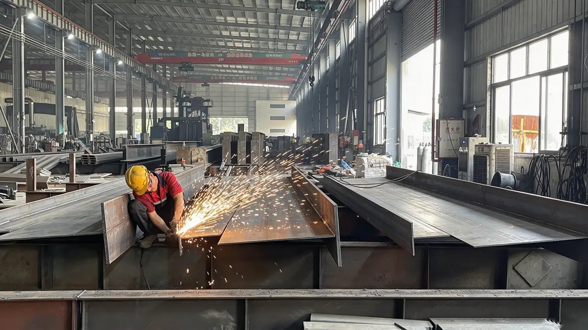 Portal frame steel member fabrication in the Foshan workshop